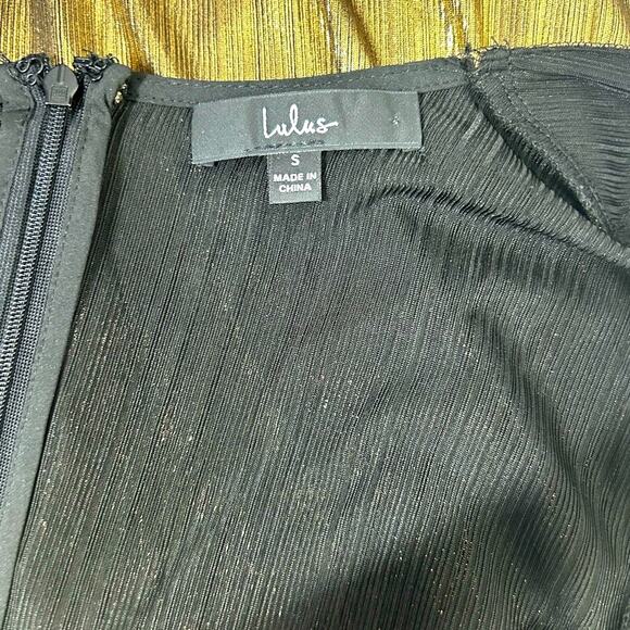 Lulu’s Metallic Gold Party Dress Small Semi Sheer Faux Wrap Night Out - Picture 10 of 14